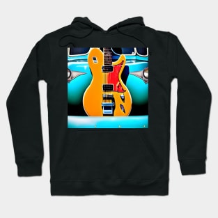 A Blonde Guitar Standing In Front Of a Turquoise Car From The 1940's Hoodie